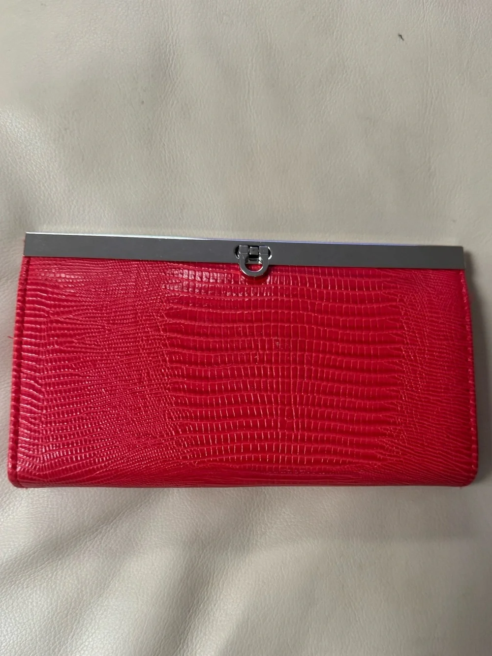 MERONA Red Textured Clutch Wallet with Silver Tone Metal